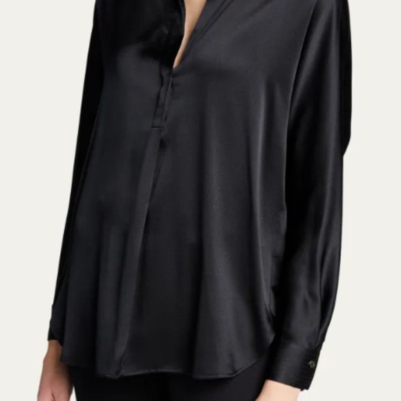 ❤️ VINCE SILK WOMEN'S RELAXED FIT CLASSIC V NECK BLACK BLOUSE MEDIUM - Picture 7 of 9